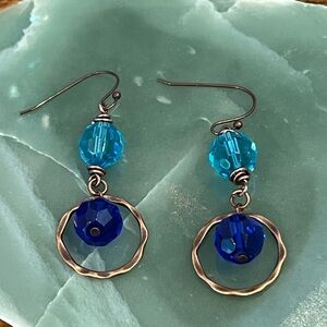 Chic Copper and Blue Beaded Earrings